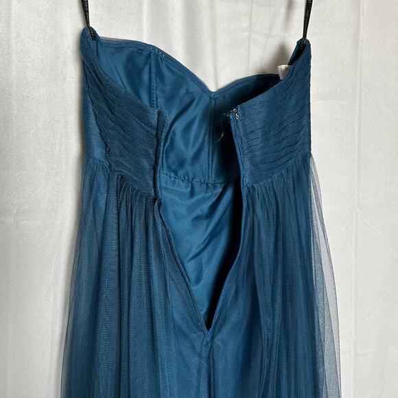 Jenny Yoo Annabelle Teal Tulle Pleated Strapless Formal Bridesmaid Dress Size 4 - Picture 5 of 7